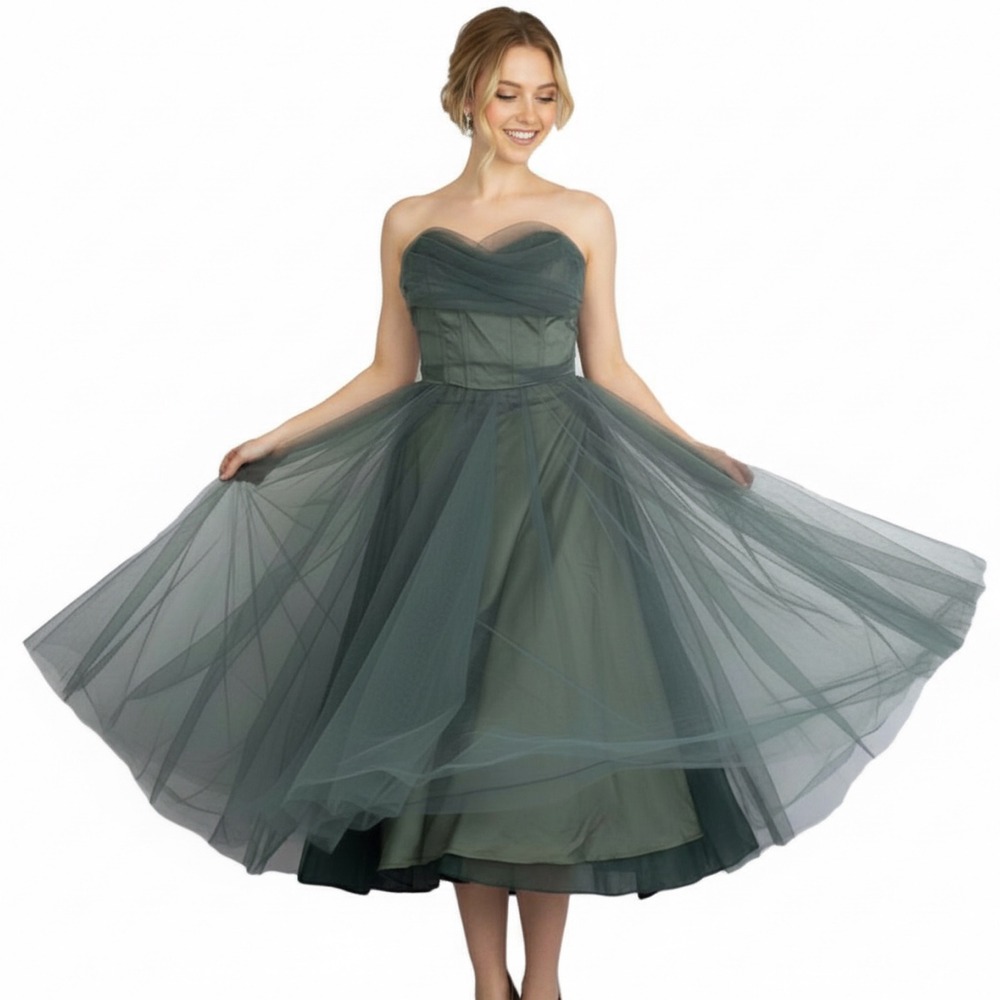 NWT Tulle Fairy Whimsical Sage Green Midi Dress Sz S - Sage+ Paige‎ "Swingin It"